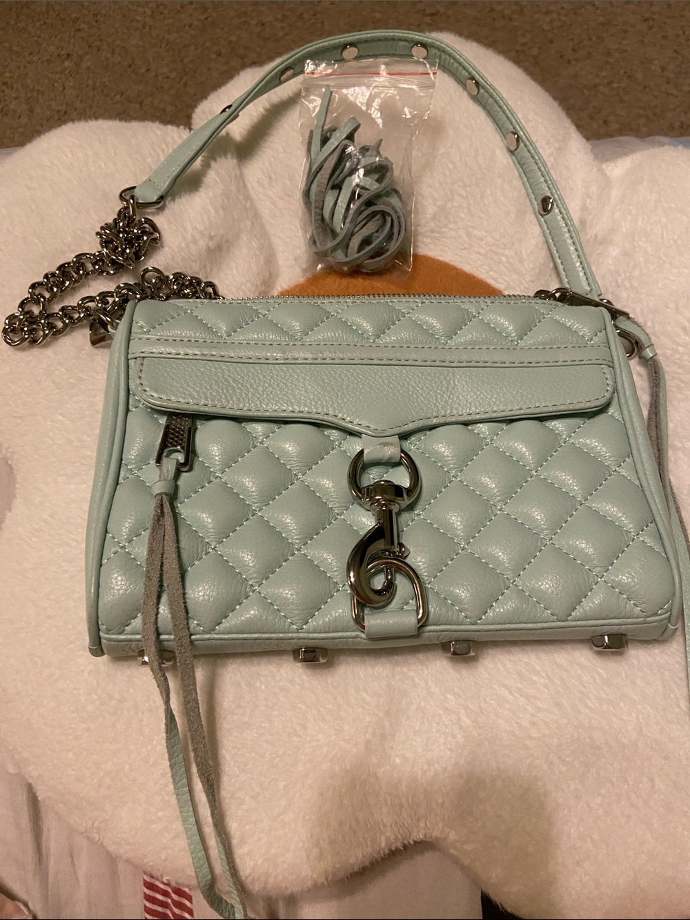 Rebecca Minkoff Quilted Mint Green Crossbody with Chain Strap